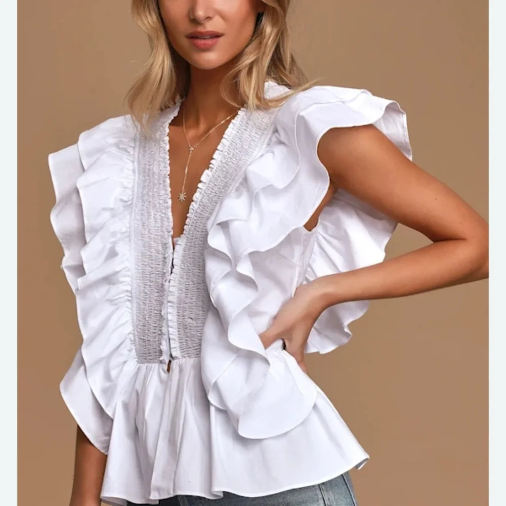 Lulu's White Ruffled Blouse - Picture 3 of 3